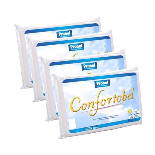 Kit 4 Travesseiros Probel Espuma Soft Antiácaro Conf 40x60cm